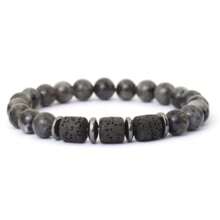 8mm Natural Stone Barrel Bead Elastic Bracelet, Natural Yellow Tiger Eye/Flame Stone/White Turquoise Inlaid With Black Onyx Spacer, Wear-Resistant Durable Non-Fading, Versatile Style For Men And Women, Couple Style - Multicolor - View 5