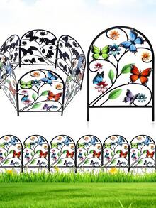 Best-Selling Garden Decor Painted Butterfly & Floral Iron Garden Fence, Bird Dragonfly Butterfly Small Fence, Connectable Curved Yard Divider Fence, Outdoor Lawn Flower Bed Decorative Ground Stake Metal Fence - Multicolor - View 6