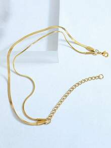 1pc Women's Minimalist Fashion Stainless Steel Blade Chain Bracelet - Yellow Gold - View 5