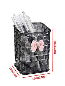 2pcs/1pc Ins Luxury Woven Square Pen Holder With Cute Bow Decoration, Student Desk Organizer, Office Large Capacity Pen Holder, Makeup Brush Holder, Multi-Function Storage Container - Rectangle - View 11
