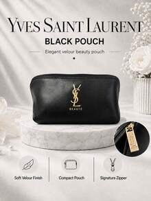 YSL Libre Black Makeup Bag 20*10cm, Glossy Leather With Gold Logo, Smooth Zipper, Large Capacity, Perfect For Travel And Makeup Storage, Ideal As A Gift. - Black - View 2