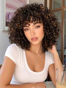 Afro Curly Shoulder Length Synthetic Wig Kinky Curly Wigs Synthetic Wig Curly Full Wig For Women - Multicolor - View 1