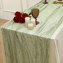 Sage Green Table Runner, 71/118 Inches, Rustic Bohemian Gauze Table Runner, Suitable For Wedding, Bridal Shower, Summer Home Decor And More - Green - View 7