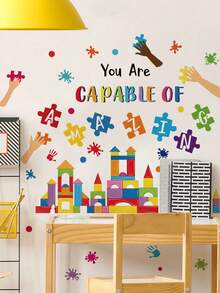 mama look 1pc, 30*120cm, Educational Learning Wall Sticker, Building Blocks Puzzle, Student Reading, Positive Encouragement Quotes, PVC Self-Adhesive Removable Wall Sticker, Suitable For Bedroom, Living Room, Study, Dining Room, Bathroom, Home Wall Decoration, Room Decor, Etc. - Multiple Styles - View 13