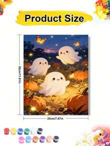 Pintura por números DIY en lienzo con calabazas y fantasmas lindos de Halloween, decoración para el hogar para adultos, regalo festivo hecho a mano - Conjuntos - Ver 8