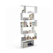 Baroni Home Moderne Design Boekenkast, Verticale Zigzagplank, Boekenrek voor Woonkamer, Slaapkamer, Kantoor, Eenvoudige Montage, 24x70x191 cm, 6 Planken - Wit - 6 ripiani - Bekijken 6