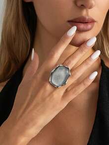 1 buah Cincin Gelombang Air, Cincin Batu Permata Imitasi Geometris Zirkonia Mewah, Cincin Minimalis Asimetris Berlebihan dengan Nuansa Dingin yang Serbaguna untuk Wanita - MultiWarna - View 3