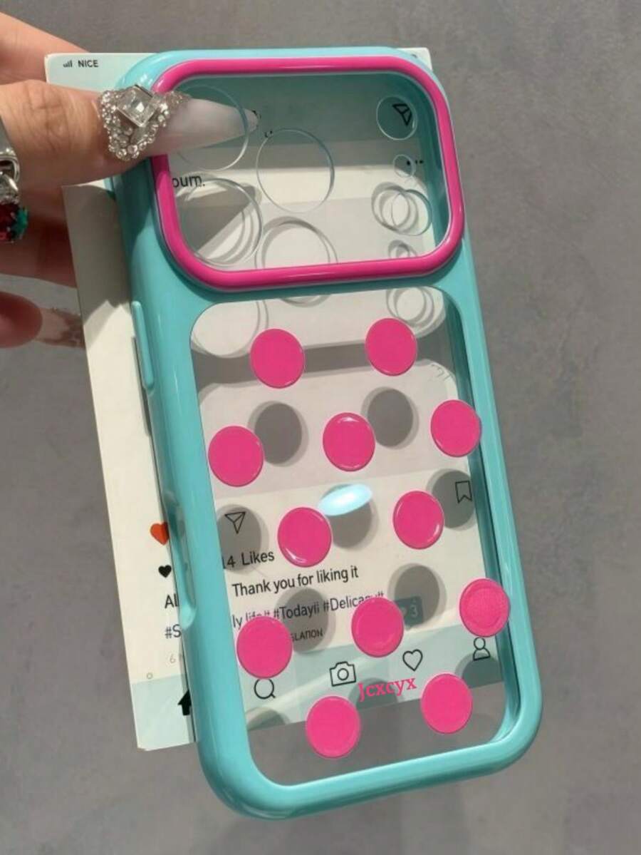 Y2K Cute Colorblock Polka Dot Candy Color Phone Case, Compatible With IPhone 17 Pro Max 17 Pro 17 16 Pro Max 16 Pro 16 15 Pro Max 15 Pro 15 14 Pro Max 14 Pro 14, Cute Glossy Jelly Color Shockproof Back Cover - Lake Blue - View 1