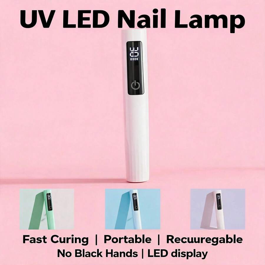 Lámpara de uñas LED UV de mano, lente convexa 5X de curado rápido, pantalla LED, recargable Type-C de 200mAh, sin manos negras, luz de bolígrafo portátil para uñas de gel, strass y uñas postizas, regalo asequible