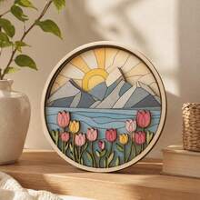 DIY Hand-Painted Floral Wooden Craft Kit, Home Decor Wooden Art, Paintable Layered Wooden Floral Art Set - Floral Round Decoration - View 4