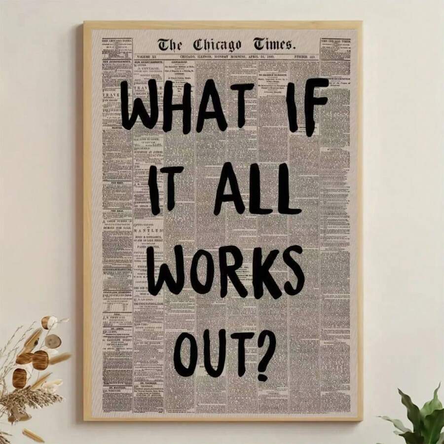 1件無框畫布海報,復古藝術,What If It All Works Out 海報,心理健康金句,自我成長,適合臥室、客廳、走廊的理想禮物,牆面藝術裝飾,房間裝飾,無框 - 款A - 查看 1