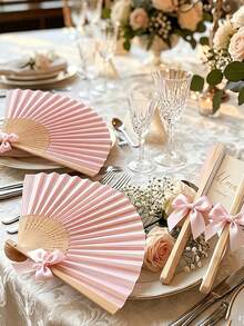 12/4 piezas Abanicos de papel blanco/rosa con lazos de cinta de satén blanco, set de múltiples piezas para recuerdos de boda, abanicos de mano para boda, elegantes abanicos de papel plegables blancos, regalos de boda para la novia, abanicos de mano decorativos para damas de honor, accesorios para fotos, decoración de asientos de boda - Multicolor - Ver 6