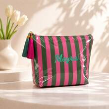 Personalized Striped Makeup Bag With Tassel, Portable Cosmetic Pouch For Travel, Makeup, Toiletries & Daily Beauty Storage, Gift For Girl - Multicolor - View 17