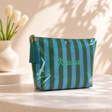 Personalized Striped Makeup Bag With Tassel, Portable Cosmetic Pouch For Travel, Makeup, Toiletries & Daily Beauty Storage, Gift For Girl - Multicolor - View 21
