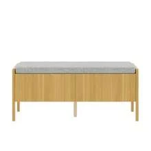 Banco zapatero, banco de almacenamiento, banco con paneles laterales de ratán tejido, 2 cajones, color: natural, dimensiones: 113 * 45,5 * 40 cm - Color natural - Ver 8