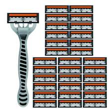 Maquinillas de afeitar manuales de 3 capas para hombres, maquinilla de afeitar clásica, hojas de repuesto con protector de piel, hojas de afeitar cómodas - Multicolor - Ver 12