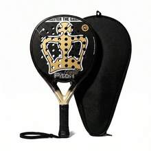 Black Crown Piton 獨特皇冠孔設計碳纖維板式網球拍套組，含保護收納袋，平衡力量與控制，防滑吸汗手柄腕帶，適合中級與高級板式網球球員，黑金/亮藍 - 彩色 - 查看 14