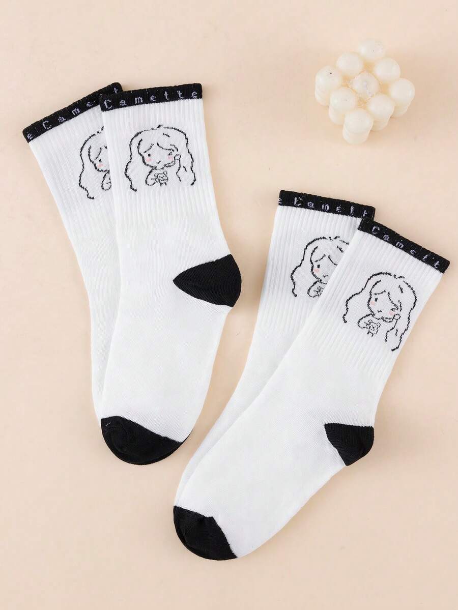 1 Pair Unisex Letter Cartoon Portrait Fashion Sports Style Comfortable Breathable Mid-Calf Socks - Multicolor - View 1