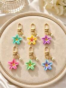 1 pieza/Multi-piezas Colgante de flor de lirio colorida para mujer con incrustación de perla falsa, llavero y adorno para bolso - Multicolor - Ver 12