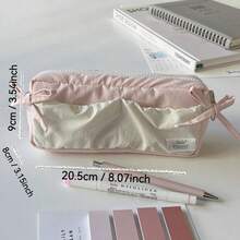 1 Cute Polka Dot Bow White Pink Large Capacity Zipper Pencil Case Student Stationery Storage Bag Multi-Functional Fabric Storage Bag - Perfect For Back To School Season - Polka Dot Bow Pencil Case - View 5