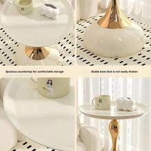 Small Round Coffee Table, White Coffee Tables For Living Room, Modern Round Side Table With Gold Pedestal Base,Modern Center Table For Small Space Home Office Gardern - Cream White - View 6
