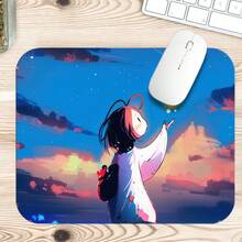 Japanese Kimono Girl Glowing Rabbit Flower Anime Large Gaming Mouse Pad, Blue Purple Sunset Healing Illustration Non-Slip Stitched Edge Desk Mat, Thickened Keyboard Pad, Suitable For Office And Gaming - View 6