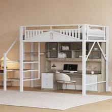 Metal Loft Bed 140 X 200 Cm, Unique Housing Shape With Window Design, With - White - View 3