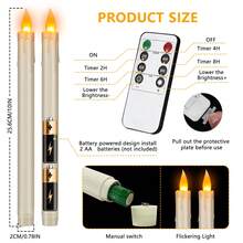 Paquete de 36 velas cónicas sin llama color marfil con control remoto, velas LED de 27 cm con batería. Seguras, sin riesgo de incendio, para bodas, iglesias, hogar y decoración de fiestas. - Marfil - Ver 2