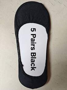 1/3/6 Pairs Women's Solid Color Invisible Socks (No-Show Socks) For Daily Wear - Black - View 12