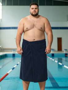 Men's Plus Size Terry Cloth Wrap Skirt Big & Tall Adjustable Bath Skirt With Pocket Absorbent Shower Wrap For Spa Gym Home - Navy Blue - View 4