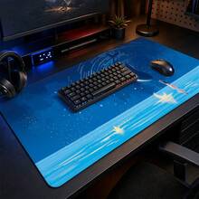 Deep Sea Starry Sky Whale Anime Large Mouse Pad, Aesthetic Blue Galaxy Girl And Flying Fish Illustration Gaming Desk Mat, Non-Slip Stitched Edge Thickened Keyboard Pad, Suitable For Office And Gaming - View 2