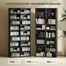 Storage Shelf For 640 CDs And Blu-Rays, With 18 Compartments And 14 Adjustable Shelves, Black. - 黑色 - 查看 4