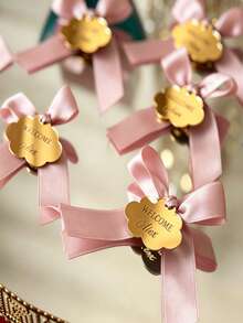 Elegant Cloud Motif Golden Acrylic Hang Tags With Custom Engraving & Bow Embellishment,Party Favor Decor,Party Favor Decor Accessories,Multi-Occasion Party Favor Labels For Baby Shower, 1st Birthday, Baptism, Wedding, Ramadan Eid, Christmas - Multicolor - View 7