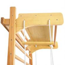 SAILUN Swedish Ladder Wall Bars Wooden 6 In 1 Climbing Frame Includes Pull Up Bar, Gymnastics Rings, Ladder, Slide/Climbing Board, Monkey Bars Play Gym For Adult, 100kg Capacity - Wood Colour - View 5
