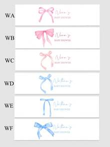 UNICCUT Personalized Coquette Pink Bow Water Bottle Labels, Pink And Blue Bow Labels, Birthday Baptism Welcome Party Decorations, Soft Pastel Ribbon Decor - Multicolor - View 5