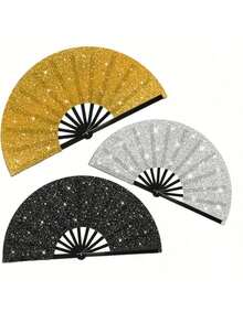 Shiny Hand Fans For Women, Large Party Style Folding Fans, Birthday Theme Performance & Festival Dance Party Gift, Assorted - Multicolor - View 10