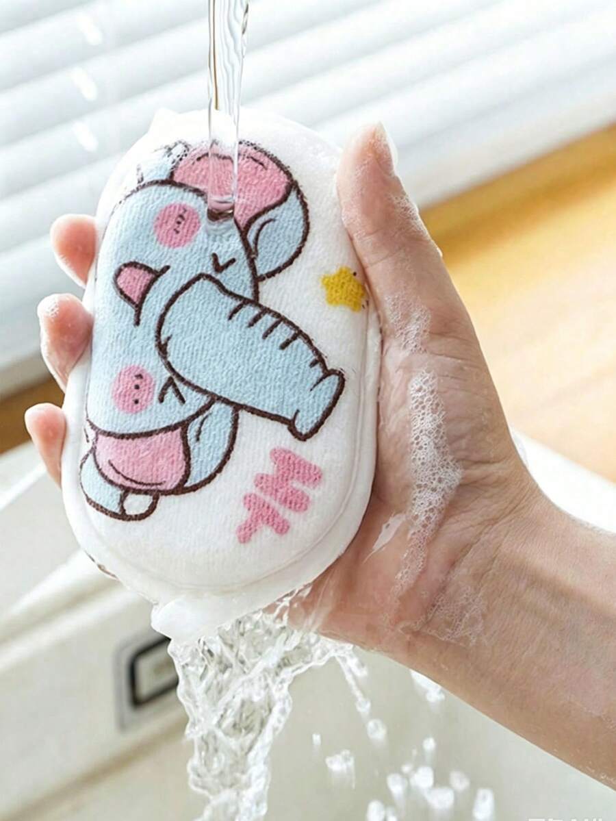 1 pieza Esponja de baño con bola para bebé, toalla de baño con diseño de dibujos animados para recién nacidos, color aleatorio
