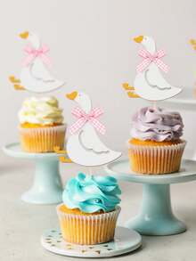 6 Stücke lustige Gans-Thema Cupcake-Topper, alberne Gans Partydekorationen, gansförmige Tortendekorationen, geeignet für Hochzeit, Verlobungsparty, Geburtstagsparty, Babyparty, Geburtstagsparty-Zubehör - mehrfarbig - Übersicht 6