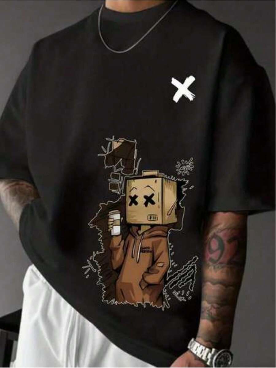 T-shirt with a very vulgar tattoo print, custom printed craftsmanship, multi-purpose casual t-shirt with exquisite weaving skills, select soft pure cotton material to add a unique charm to Christ - Schwarz - Übersicht 1