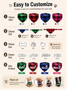 1pc Customized Pet Dog Plaid Scarf, Personalized Name ID, Paw Print, Bone And Heart Logo Options, Triangle Bib Style Cat Dog Scarf, Exquisite Customized Pet Neck Scarf, Dog Bandana - Multicolor - View 4