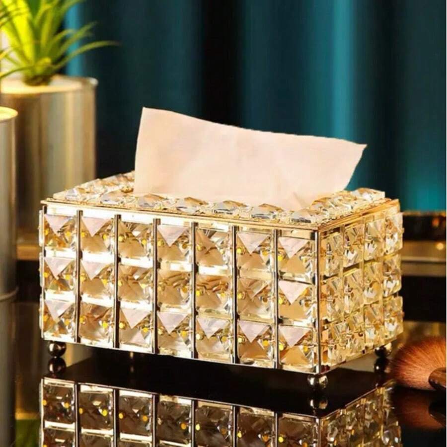 1 Modern Metal Crystal Tissue Box - Elegant Tissue Organizer, High-End Luxury Metal Tissue Holder, For Bathroom, Living Room, Bedroom, Can Be Used As Home Decor, Living Room Dining Table Desktop Tissue Box, Perfect Gift - Multicolor - View 1