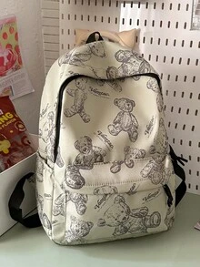 學生書包，黑白素描熊休閒後背包，大容量內層分格收納，適合返校與日常出行 - 彩色 - 查看 14