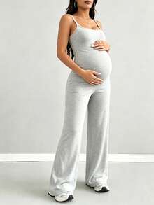 Parara Maternity Jumpsuit Backless High Stretch Jumpsuit, Comfortable And Fashionable Maternity Jumpsuit Summer - Grey - View 3