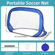Foldable Portable Soccer Goal, Pop-Up Soccer Net With Carrying Bag, Suitable For Backyard - Blue - View 3