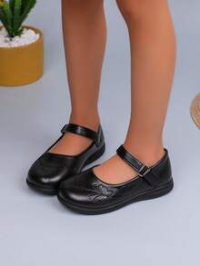 Girls' Formal Mary Jane Shoes With Butterfly Embroidery, Soft Sole, Non-Slip, School Uniform Stage Ballet Shoes - Black - View 7