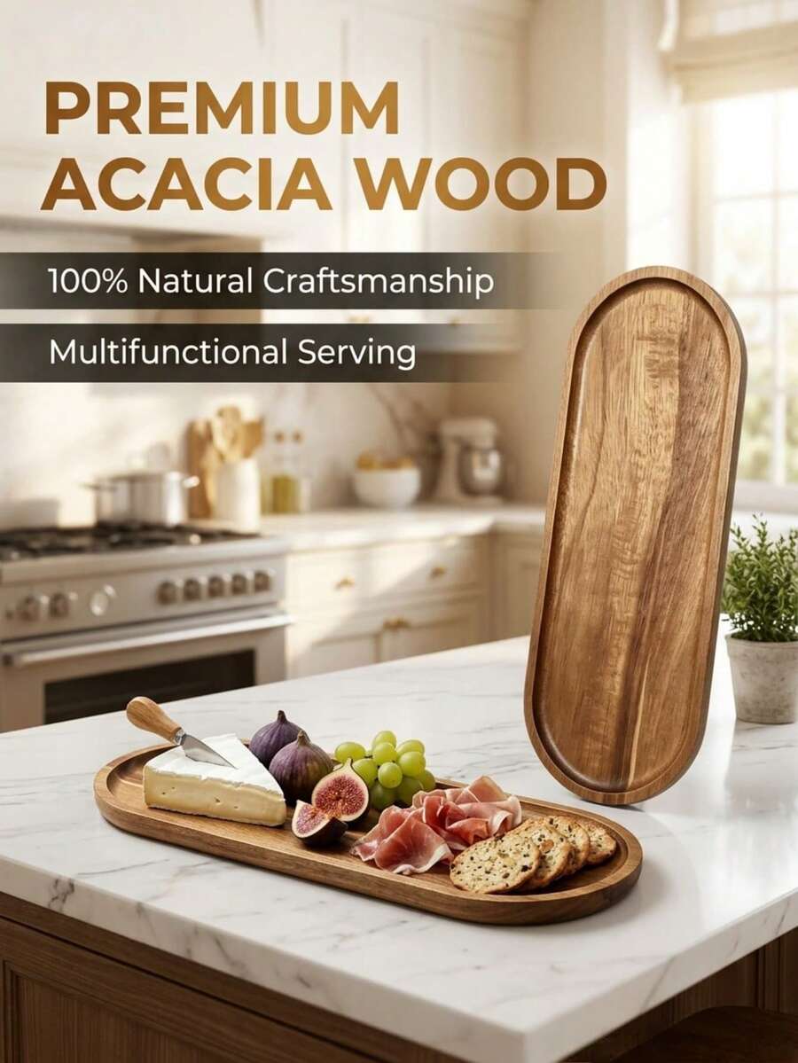 1/2pcs Oval Wooden Tray, Wooden Food Serving Platter, Cheese Board Appetizer Dessert Cake Plate, Reusable Kitchen Decor Tray, Suitable For Home Restaurant Hotel, Perfect For Christmas Halloween Valentine's Day Easter Thanksgiving Wedding Gift