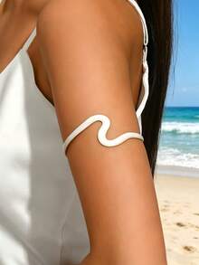 1pc Bohemian Style Oil Drip Asymmetrical Line Open Cuff Bracelet, Adjustable Size Portable Women's Fashion Personalized Arm Chain Body Chain, Daily Wear With Any Outfit, Gift For Best Friends And Family - Off-white - View 2
