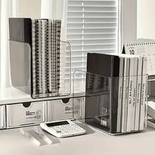 2 piezas Organizador de archivos de plástico, soporte de archivos acrílico transparente, estantería de escritorio, caja de almacenamiento, adecuado para libros, suministros de oficina, revistas, almacenamiento de moda para el hogar y la oficina - 2 piezas transparentes - Ver 5