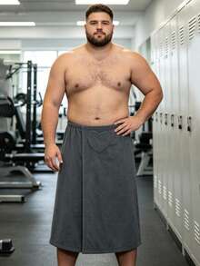 Men's Plus Size Terry Cloth Wrap Skirt Big & Tall Adjustable Bath Skirt With Pocket Absorbent Shower Wrap For Spa Gym Home - Grey - View 6