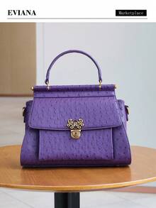 2026 New Niche Design Fashion Retro Purple Ostrich Handbag Luxury Joker Shoulder Bag Large Capacity Commuter Crossbody Bag - 彩色 - 查看 1